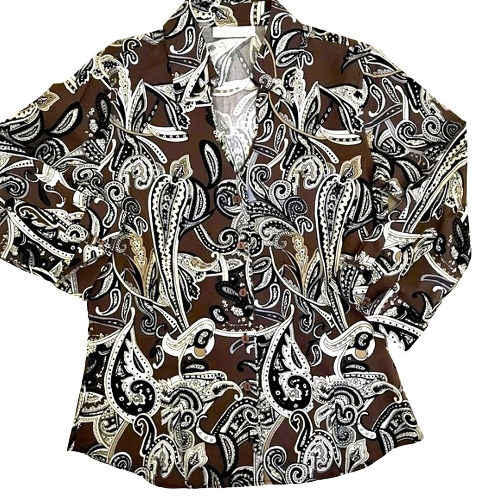 Coldwater Creek Women's Paisley Peplum Button Up No-Iron Travel Blouse Size XS